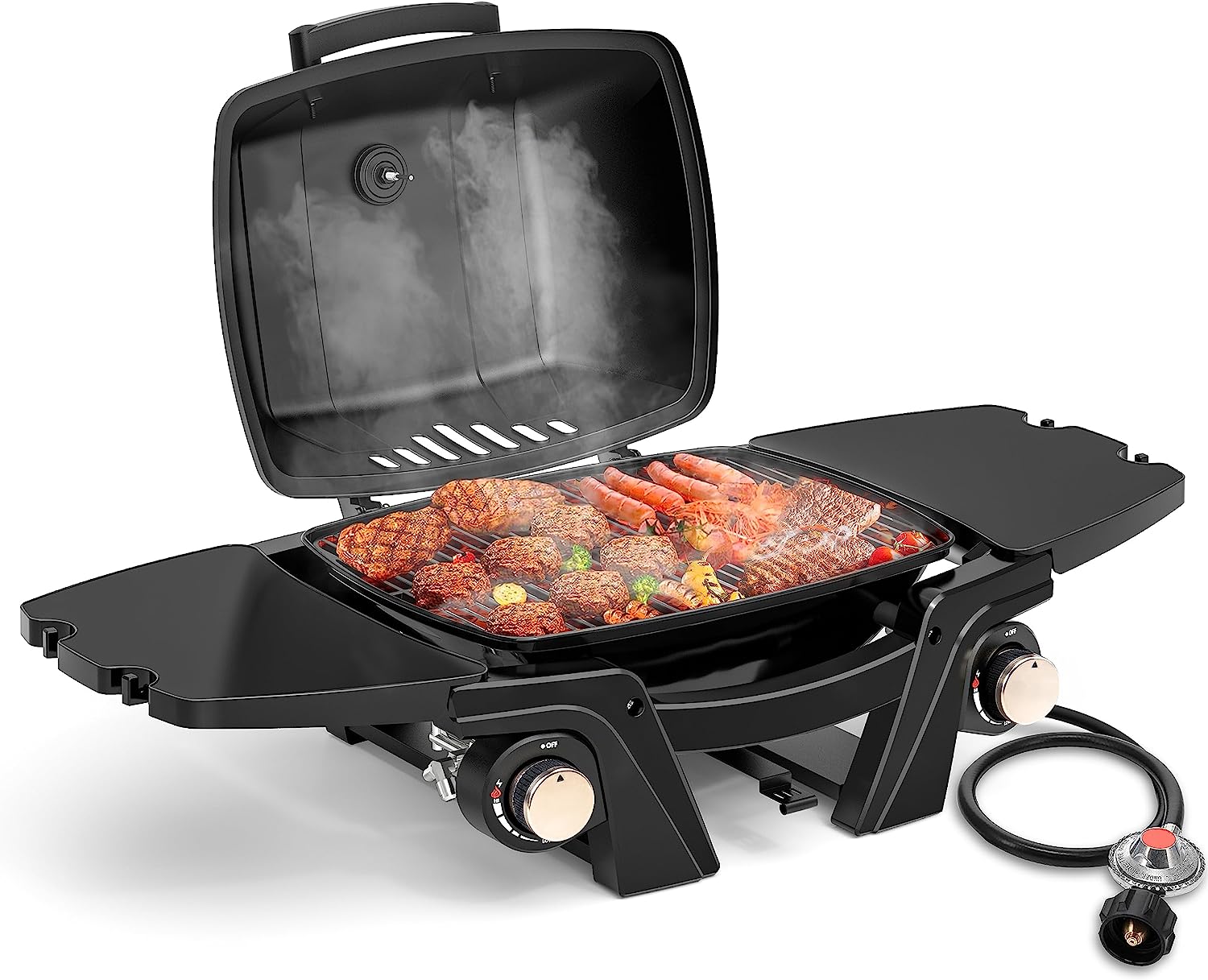 Camping Cooking Cast Iron - 인증된 휴대용 2구 BBQ 그릴 (탈착식