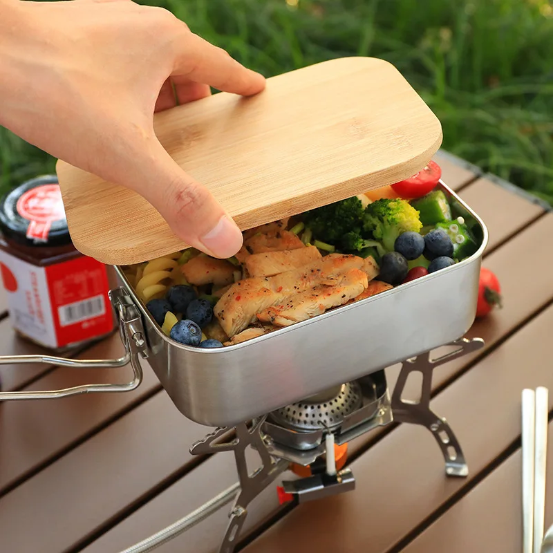 Camping Cooking Container - 304 스테인레스 스틸 휴대용 도시락 상자,