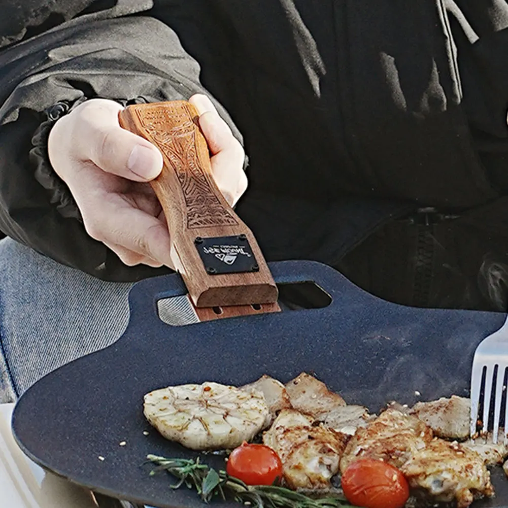 야외용 천연 나무 그릴 팬 손잡이 분리형 내열 방지 화 - Camping Cooking Device 리뷰 및 가격