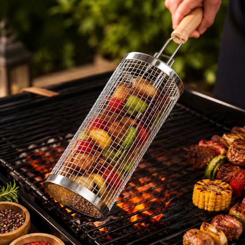 원형 바베큐 그릴 바구니 세트 스테인리스 스틸 롤링 스 - Camping Cooking Device 리뷰 및 가격