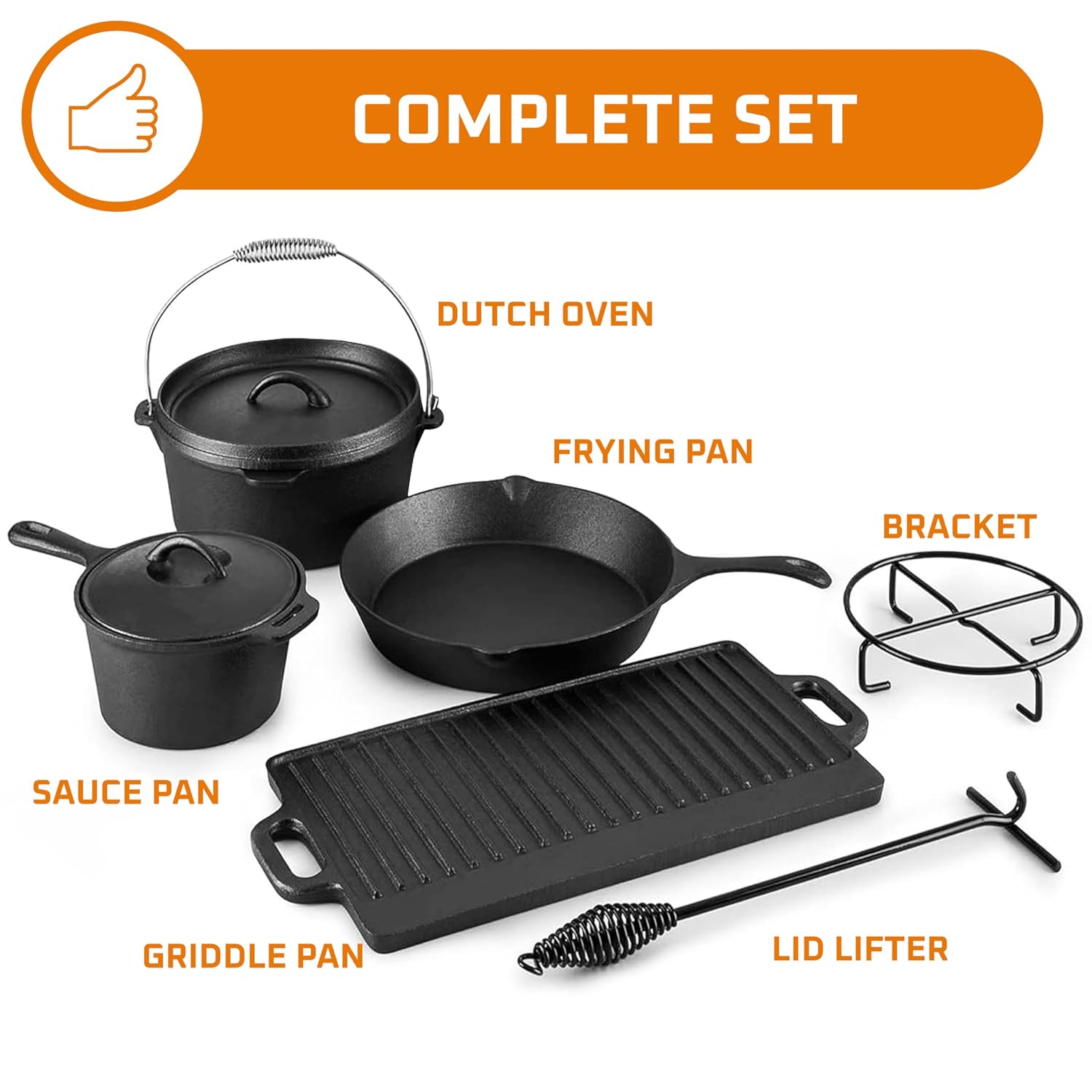 캠핑 요리 세트 7종. 사전 조리된 무쇠 냄비와 프라이 - Camping Cooking Cast Iron 리뷰 및 가격