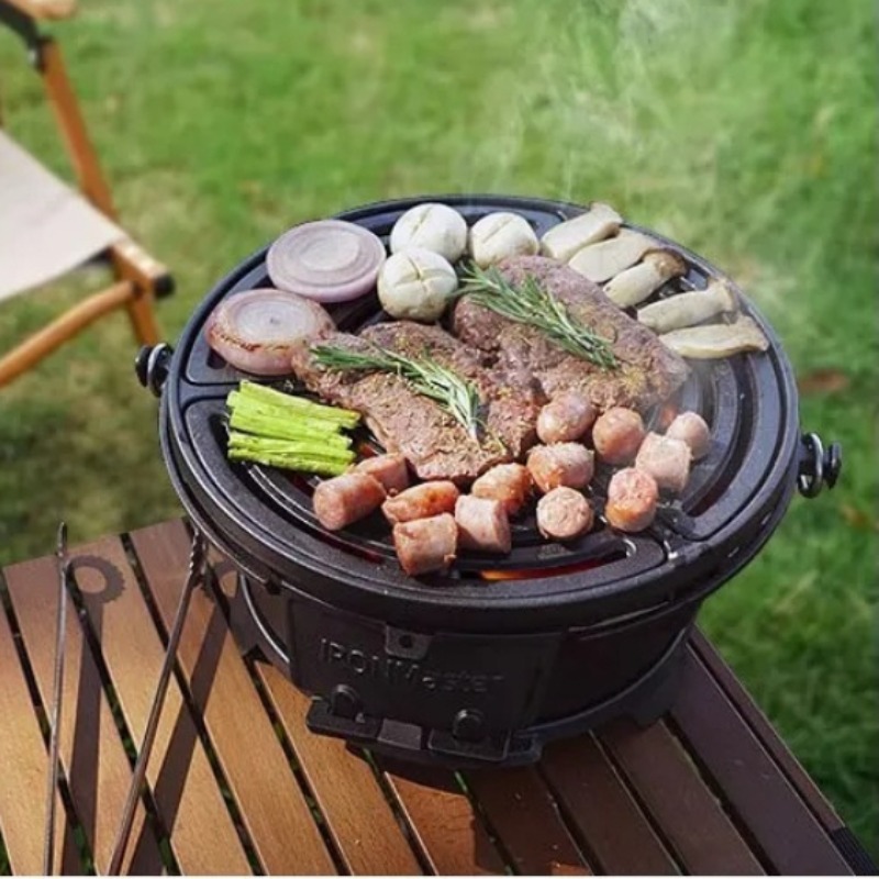 원형 숯불 그릴, 식품 안전 주철 바베큐 그릴 (야외, - Camping Cooking Cast Iron 리뷰 및 가격
