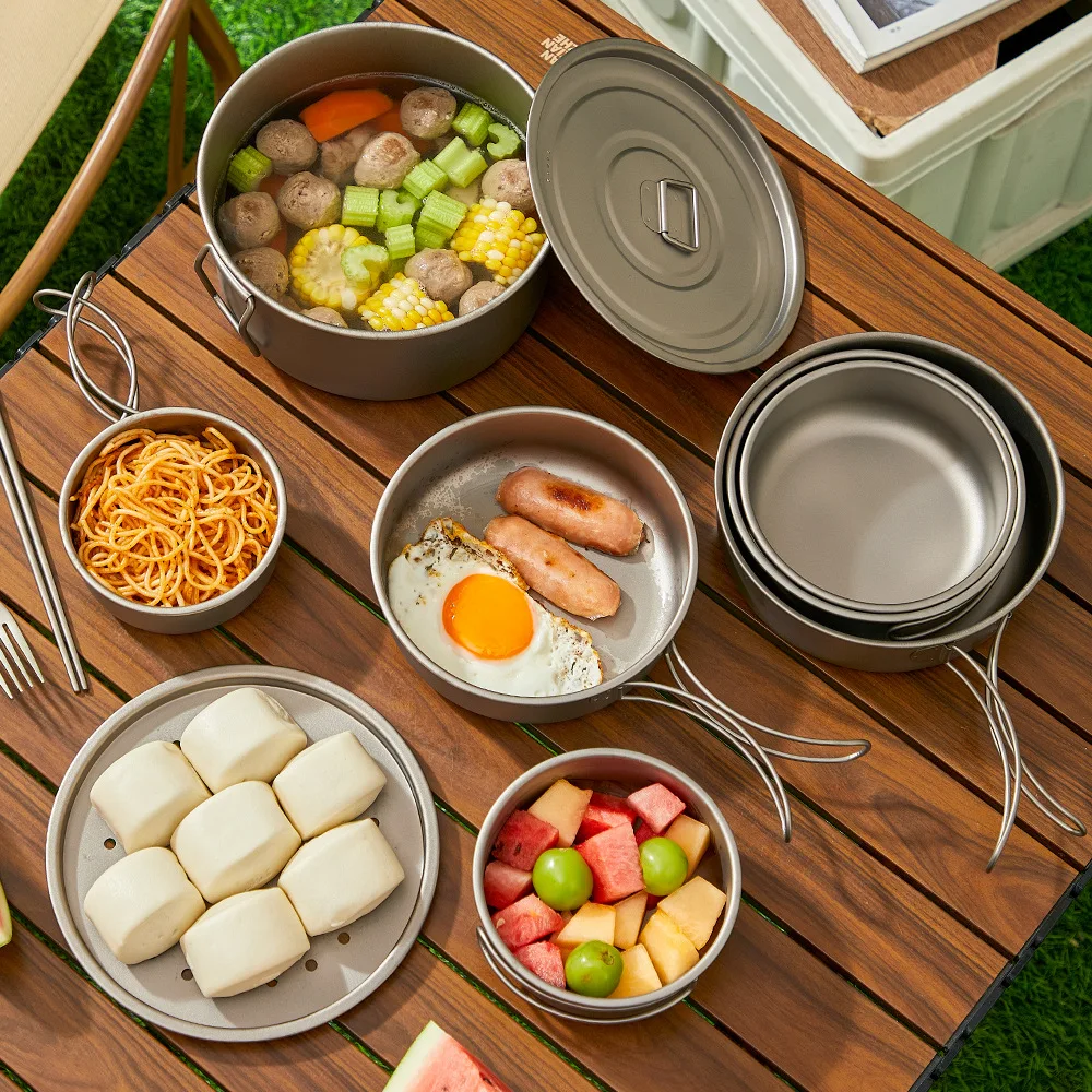티타늄 야외 냄비 세트 피크닉 캠핑 세트 식기 접이식  - Camping Cooking Lightweight 리뷰 및 가격